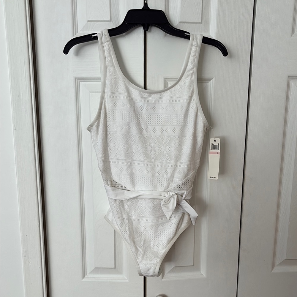 NWT Anne Cole White Eyelet One-Piece Swimsuit with Waist Tie